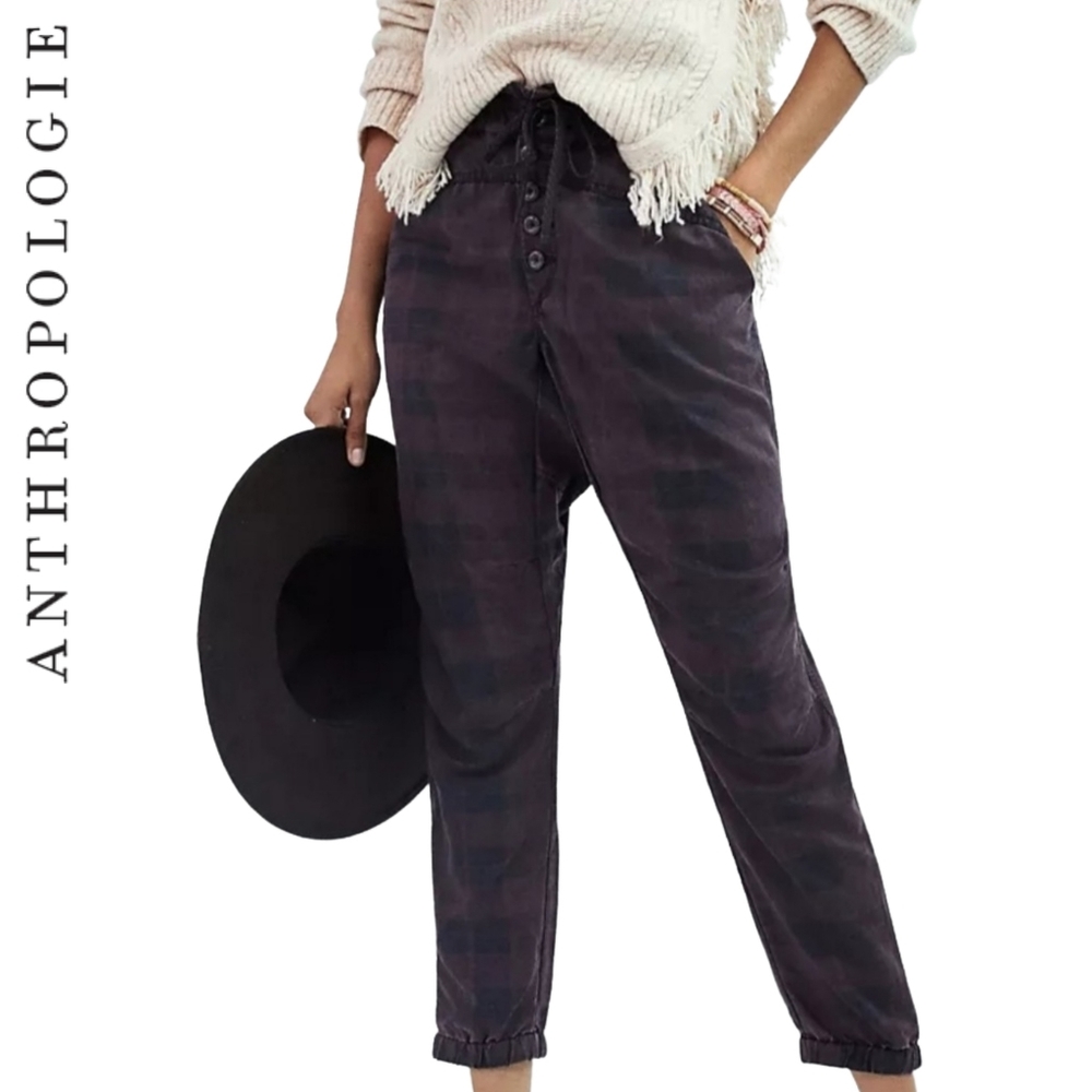 Anthropologie | 'Jacquie' Button-Fly Joggers in brown and black motif | …